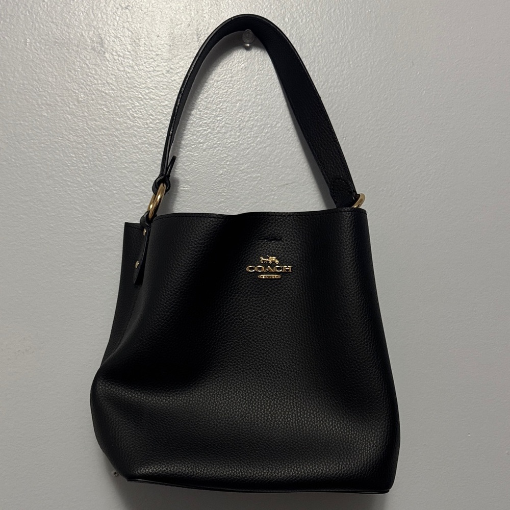 Coach Black Pebbled Leather Hobo Shoulder Bag with Gold Logo